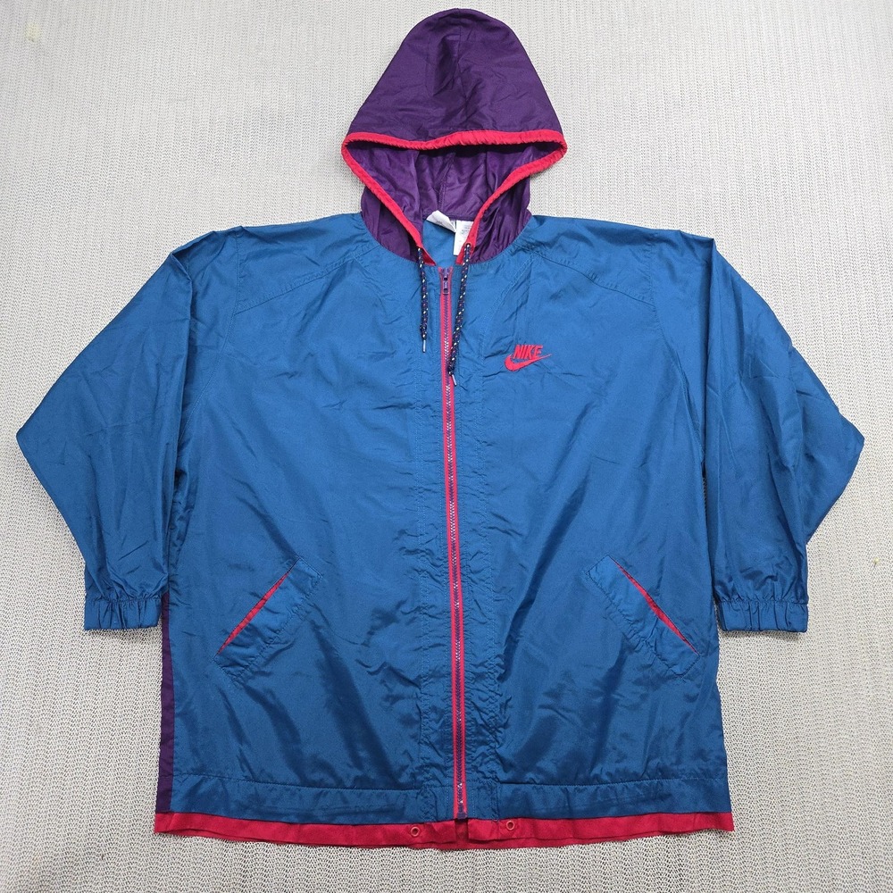 Vintage Nike Windbreaker Jacket Mens Large Blue Purple Hooded Swoosh 90s Nylon